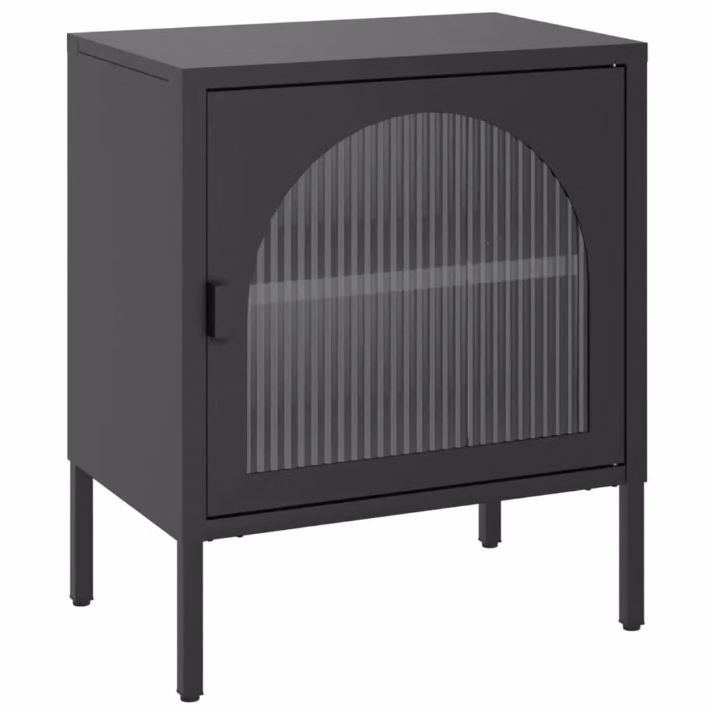 Berkfield Home Modern Black Nightstand with Glass and Metal, W/D/H: 50 x 35 x 60 cm – 2