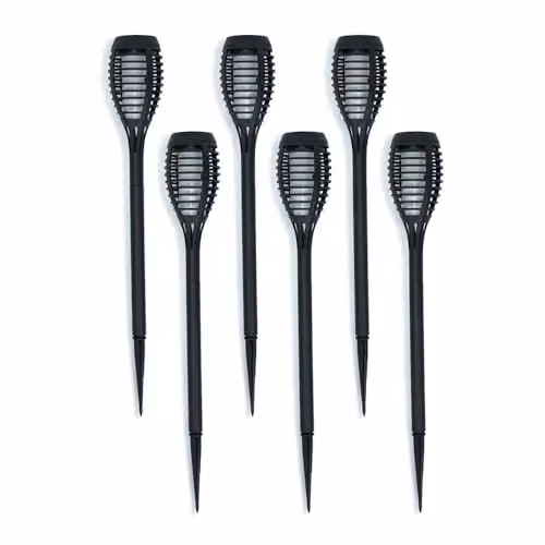 ValueLights Solar Powered Black Spike Lights with Flame Effect, Pack of 6