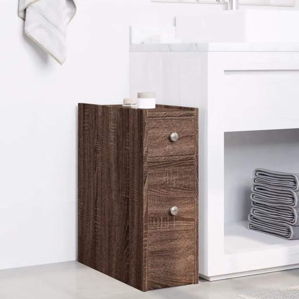 Berkfield Home Narrow Bathroom Cupboard with Wheels in Brown Oak – 3