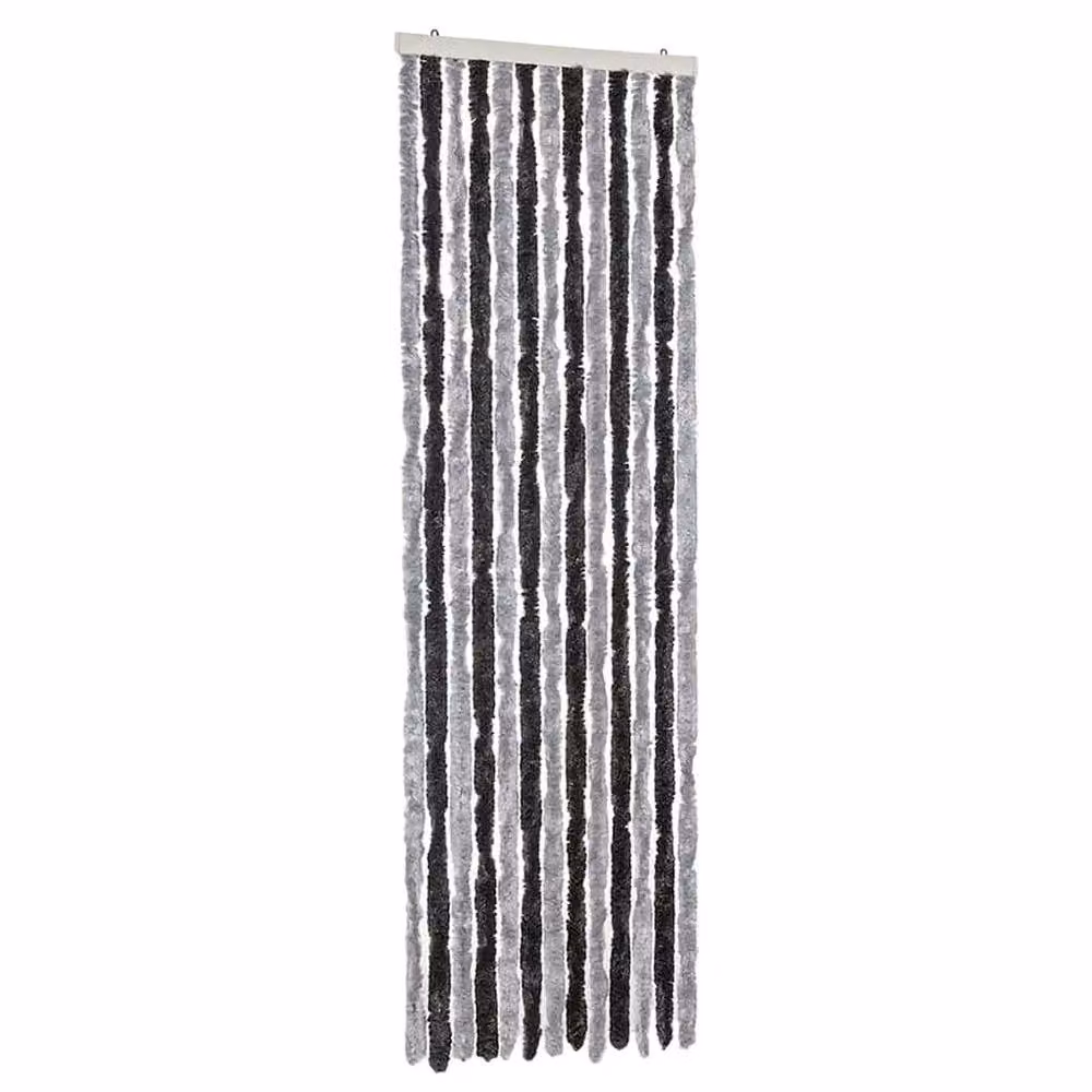 Berkfield Home Grey and Black Striped Chenille Soft Fly Curtain, W: 56 cm, H: 200 cm – 3