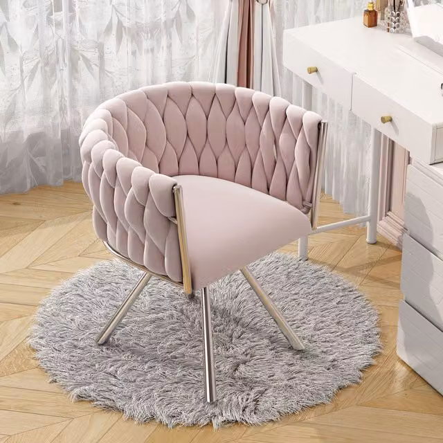 Matteo Pink Velvet Swivel Dining Chair with Armrests – 1