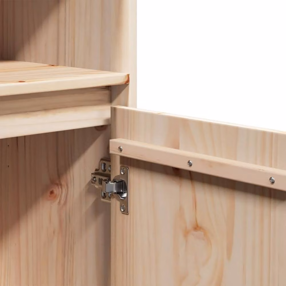 Berkfield Home Highboard in Natural Solid Pine with Hinged Doors and Internal Shelves, W/D/H: 37 x 34 x 110 cm – 3