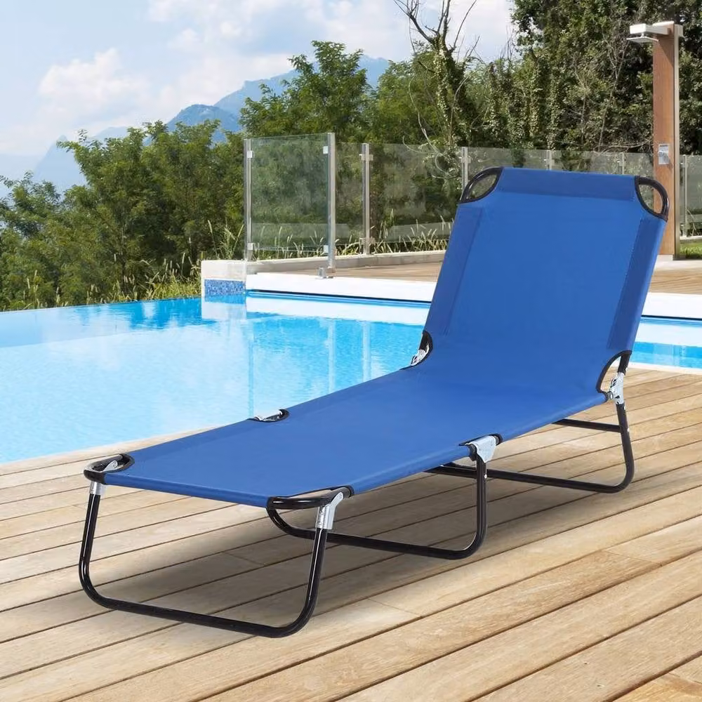 EONLION Blue Folding Outdoor Chaise Lounge with Adjustable Headrest and Textilene Fabric – 3