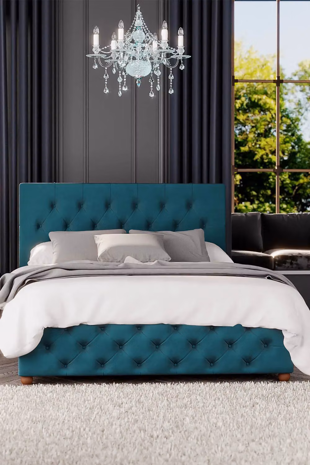 Laurence Llewelyn-Bowen Luna Ottoman Storage Bed in Emerald Green Plush Velvet Fabric, Double W/D/H: 140 x 200 cm – 2