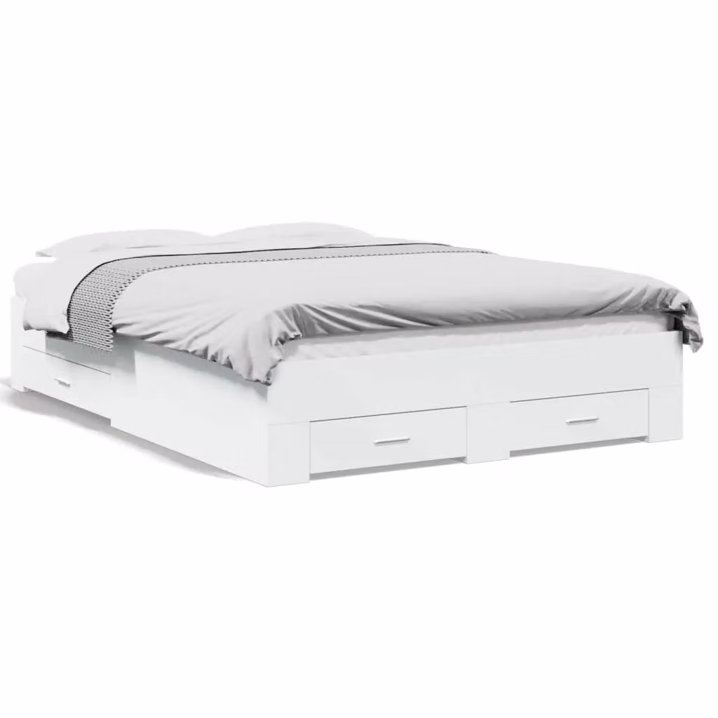 Berkfield Home Double Bed Frame with Drawers in White, W: 135 cm, L: 190 cm – 2