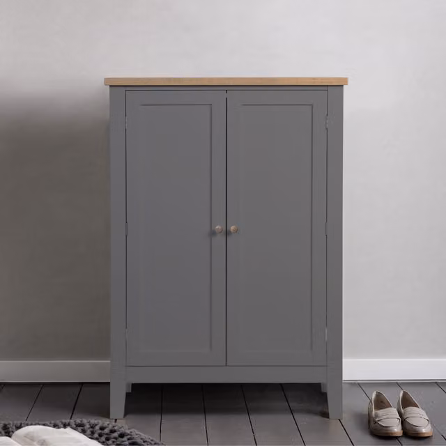 Noa and Nani Jakkvik Shoe Storage Cabinet in Grey Oak with Hinged Doors, H 110 x W 78 x D 37 cm