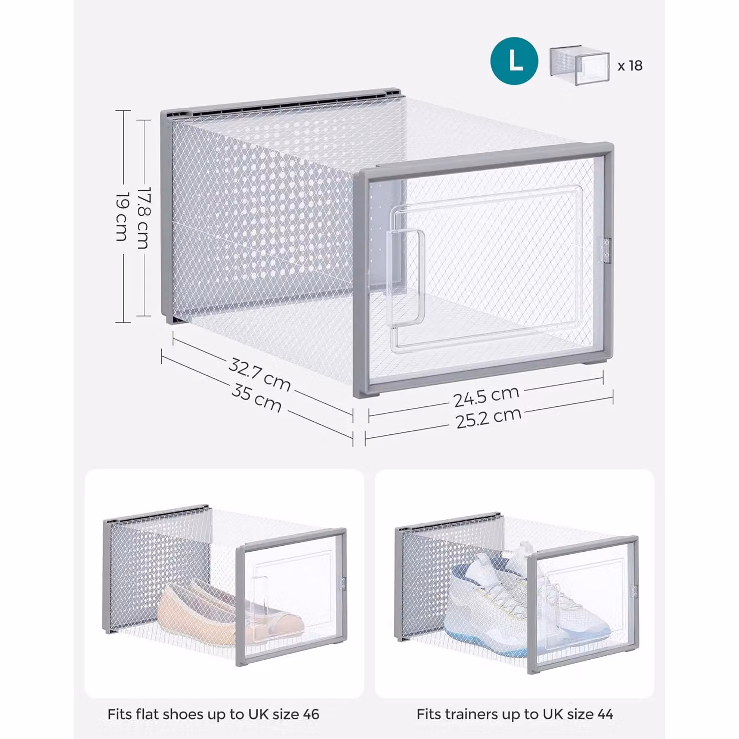 SONGMICS Pack of 18 Large Stackable and Foldable Storage Organisers in Grey – 2