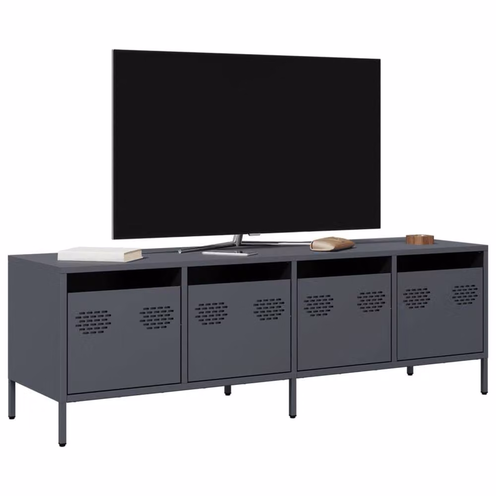 Berkfield Home Anthracite TV Cabinet in Matt Charcoal Cold-rolled Steel W/D/H: 135 x 39 x 43.5 cm – 2
