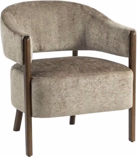 KORVIXA Brown Fabric Upholstered Tub Accent Armchair with Wood Legs, Width: 100 cm