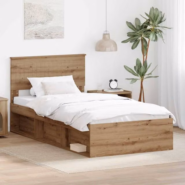 Berkfield Home Artisan Oak Bed Frame in Brown, W/D/H: 100 x 200 cm
