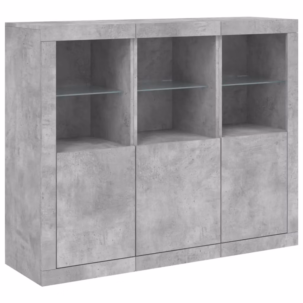 Berkfield Home Set of 3 Modern Concrete Grey Engineered Wood Sideboards with Integrated LED Lighting – 2
