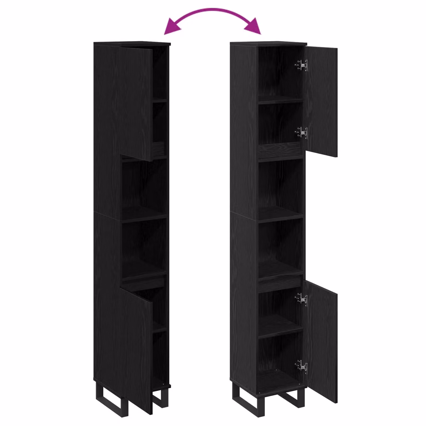 Berkfield Home Black Oak Bathroom Cabinet with Hinged Doors and Open Shelves, W/D/H: 30 x 30 x 190 cm – 4