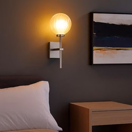 Globo Lighting Ander Sphere Wall Lamp with Transparent Glass Shade and Silver Metal in Grey, W/H: 10 x 26 cm – 3