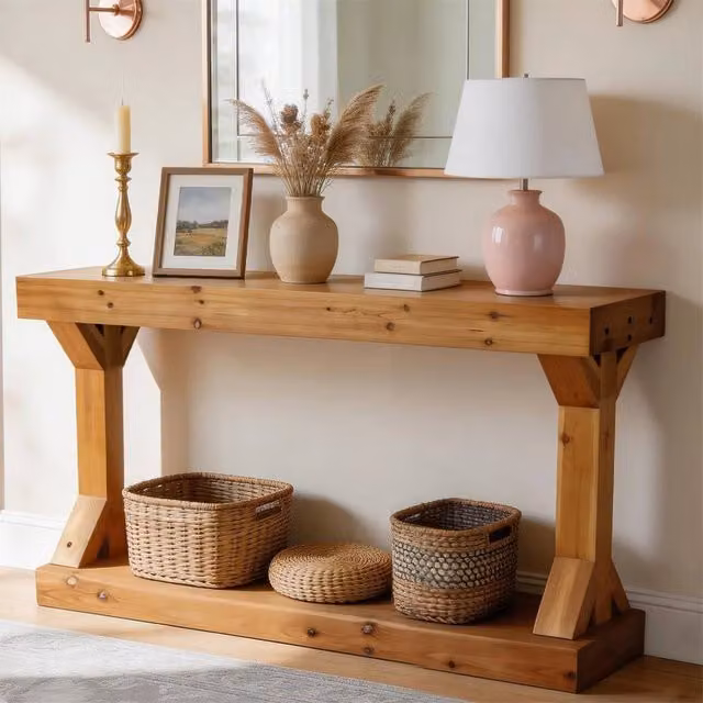 ERGOVEXA 2-Tier Narrow Rustic Brown Wood Couch Table