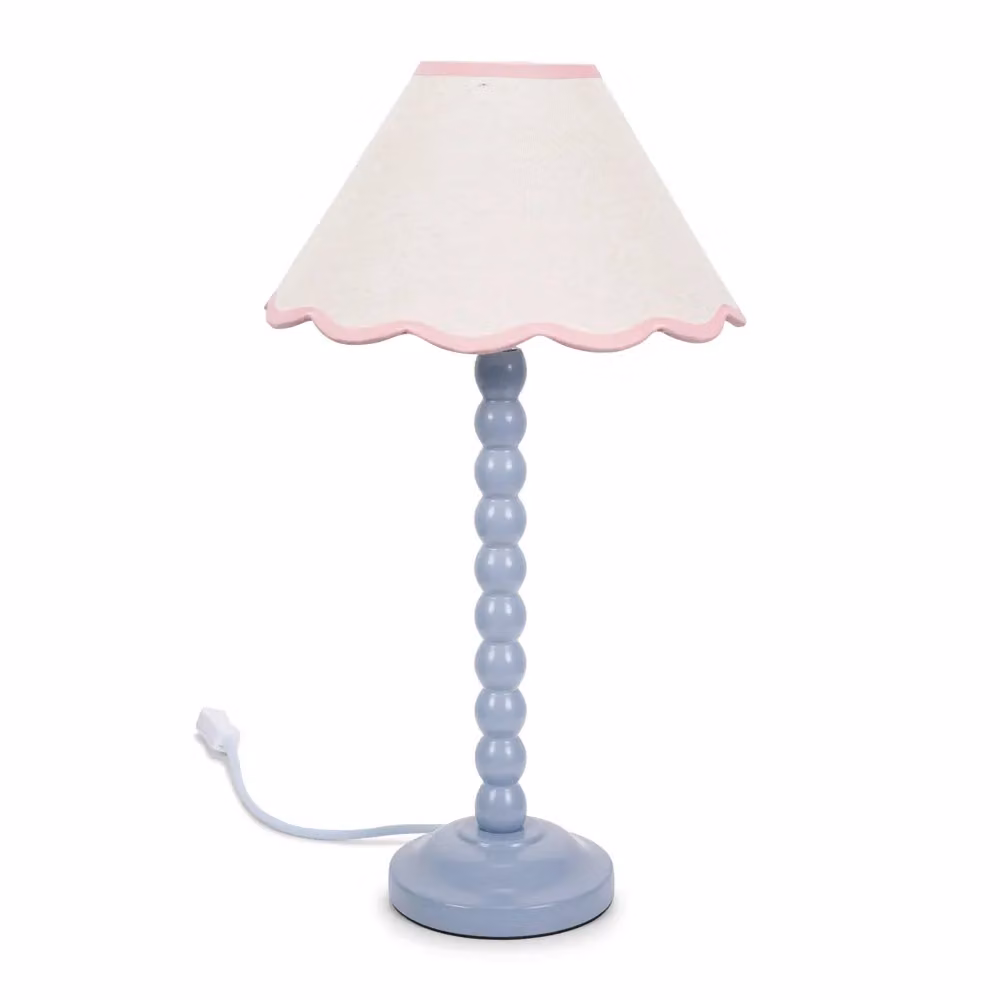 ValueLights Bobbins Powder Blue Table Lamp with Pink Scallop Fabric Shade – 2