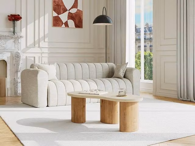 ALOZYA MDF Coffee Table in Beige Travertine Effect and Light Natural, W/D/H: 60 x 45 x 50 cm – 1