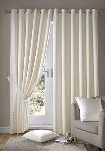Alan Symonds Madison Dotted Opaque Eyelet Curtains, Beige