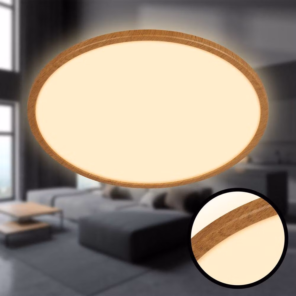 Briloner Wood Effect Ultra Flat LED Ceiling Panel in Brown with Warm White Light – 3