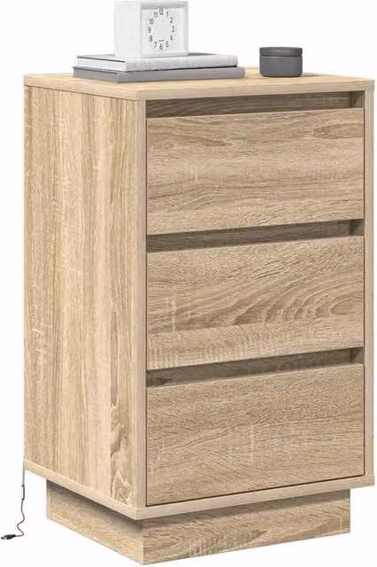 Berkfield Home Modern Bedside Cabinet with Integrated LED Lighting in Sonoma Oak and Beige, W: 39 cm, D: 34.5 cm, H: 65 cm – 1