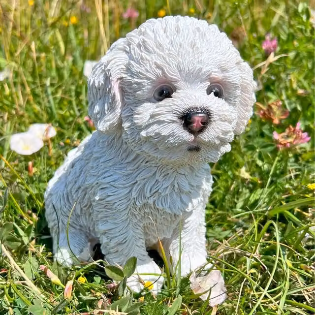 Farmwood White Bichon Frise Puppy Dog Garden Statue