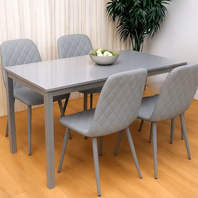 Kosy Koala Modern Rectangular Dining Table and 4 Grey Gem Chairs Set