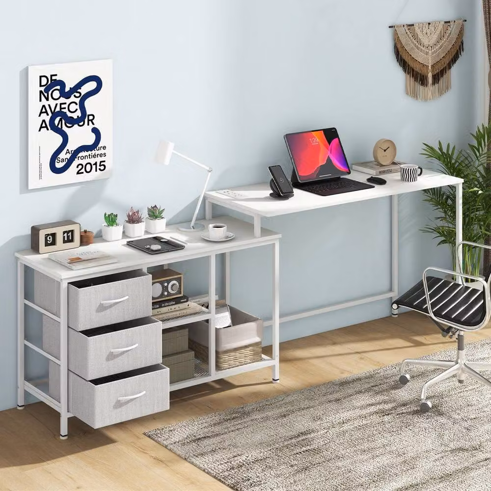 Kelvenix Modern L-Shaped Corner Computer Desk in White – 2