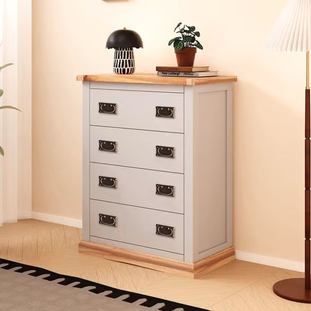 Cabinet Bits Bomporto 4 Drawer Petite Chest of Drawers in Light Grey with Brass Drop Handles
