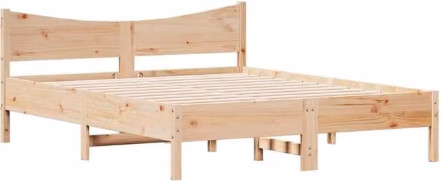 Berkfield Home Beautiful Solid Wood Pine Bed Frame in Beige, W/D/H: 160 x 200 x 74 cm