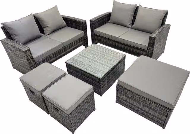 Fimous 7-Seater PE Rattan Garden Lounge Set in Dark Grey Mixed with Coffee Table and Ottomans
