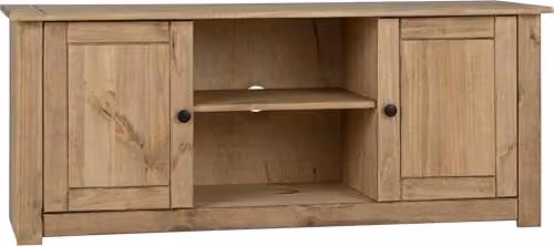 Seconique Panama Rustic Waxed Pine TV Cabinet in Brown and Black, W/D/H: 120 x 40 x 50.5 cm – 1