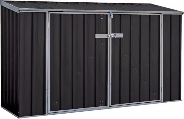 Absco Metal Pent Garden Storage Shed with Double Doors in Dark Grey