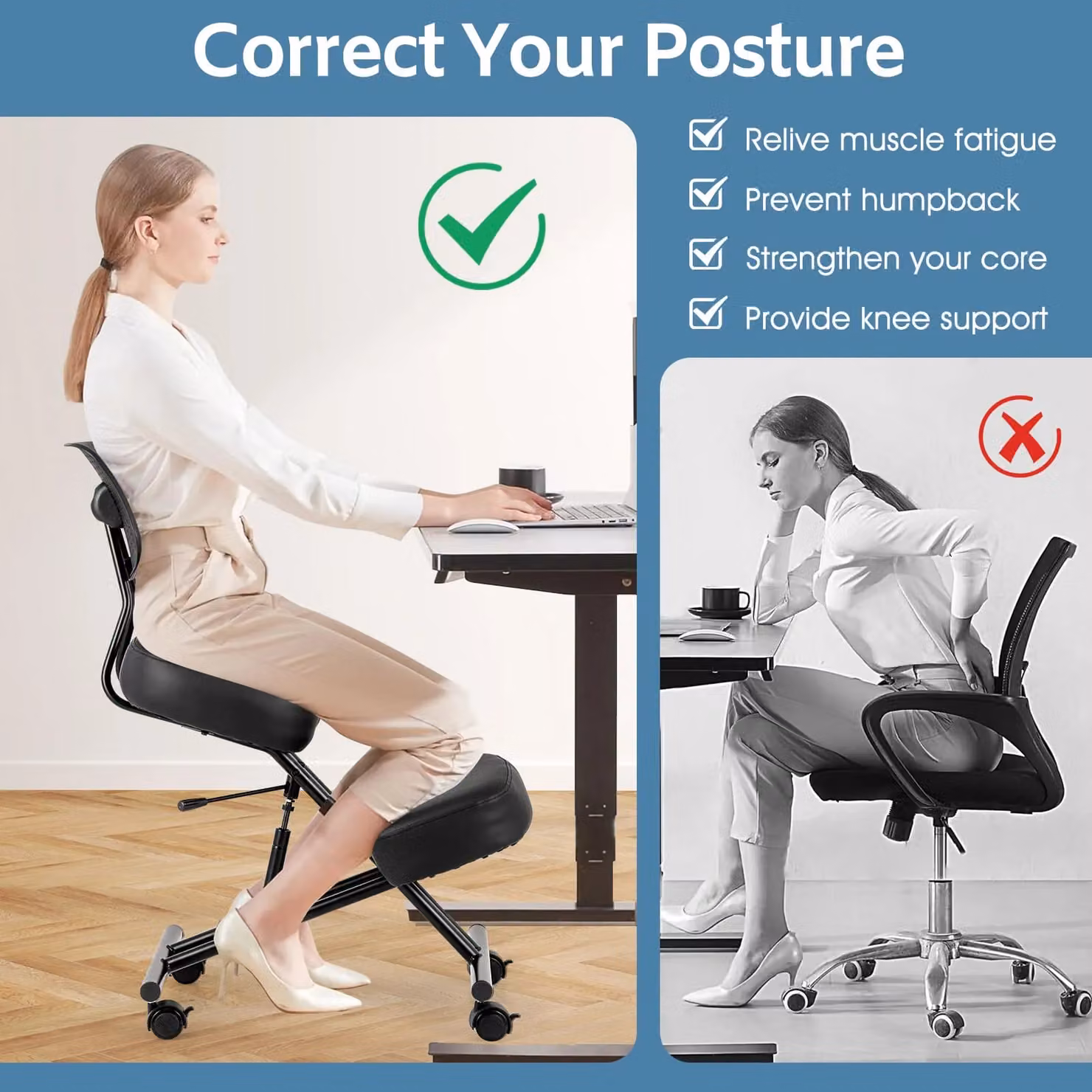 Costway Ergonomic Kneeling Chair with Back Support in Black – 5