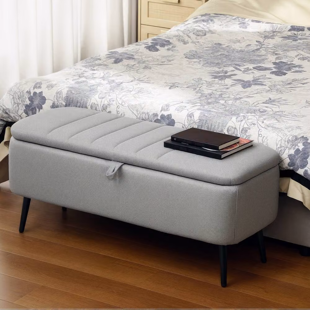 STILVORA Grey Fabric Storage Ottoman with Metal Frame and Steel Legs – 3