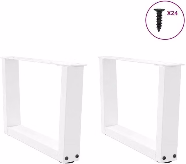 Berkfield Home Modern V-Shape Dining Table Legs, 2 Pieces, White Steel, H: 60 cm, W: 30-31.3 cm