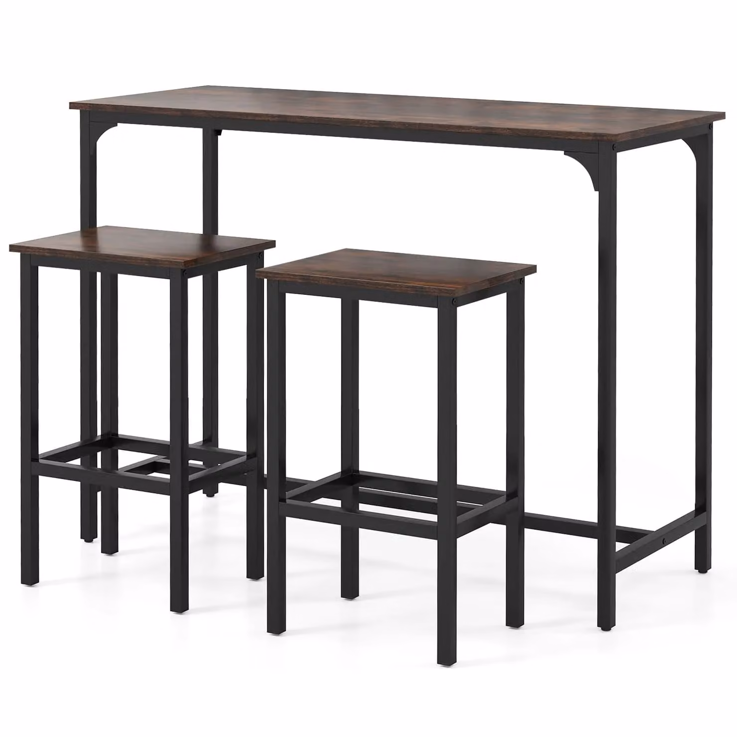 Gymax 3-Piece Industrial Dining Table Set with Counter-Height Rectangular Table and Chairs in Brown – 8