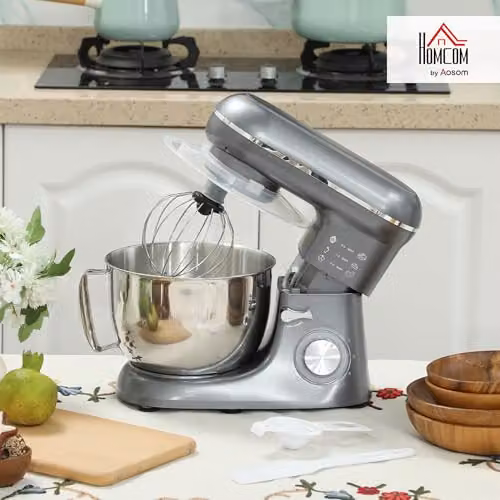 HOMCOM 1300W Electric Stand Mixer with 4.5L Capacity and 6 Speeds in Silver – 2