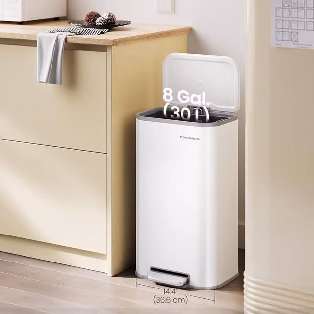 The Bazaarist Soft Close Kitchen Pedal Waste Bin with Removable Inner Bucket, White – 1