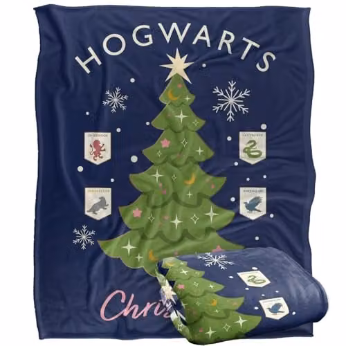 LOGOVISION Harry Potter Hogwarts Christmas Tree Super Soft Fleece Throw Blanket, Multicolour, W: 127 cm x D: 152.4 cm – 1