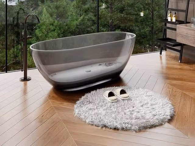 Spavo Translucent Oval Freestanding Bathtub in Grey, W/D/H: 160 x 72 x 56 cm