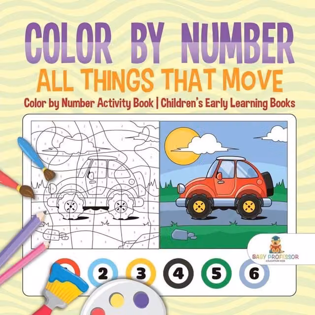 Baby Professor All Things That Move Colour by Number Activity Book in White and Multicolour