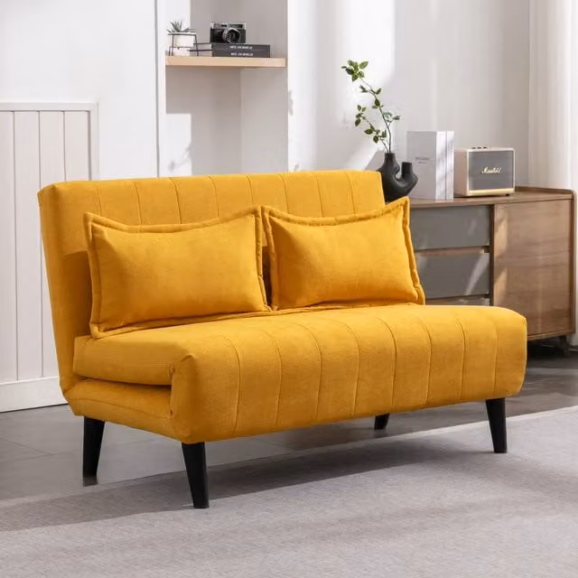 More4Homes Harper Folding Click Clack Fabric Lounge Futon Sofa Bed, Yellow, W/D/H: 186.5 x 125.5 x 83 cm