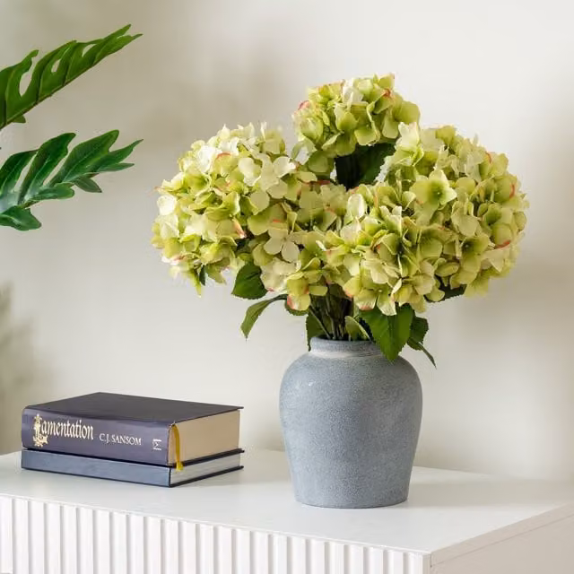Scottish Everlastings Ltd Green Hydrangeas in a Grey Ceramic Vase, Height: 50 cm – 1