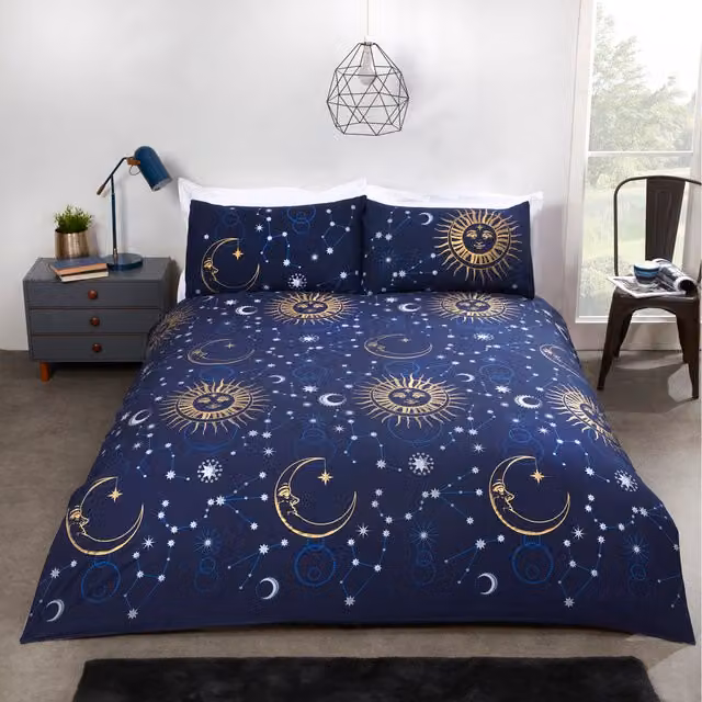 Rapport Home Celestial Reversible Star Pattern Duvet Cover, Blue, 140 x 200 cm