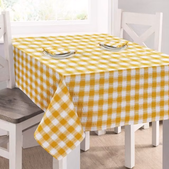 Kitchen Trends Ochre Yellow Gingham Check Seersucker Tablecloth, W: 127 cm x L: 228.6 cm