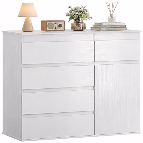 HOMCOM Modern White 5 Drawer Chest of Drawers with Soft Close Drawers W: 100 cm, D: 40 cm, H: 80 cm