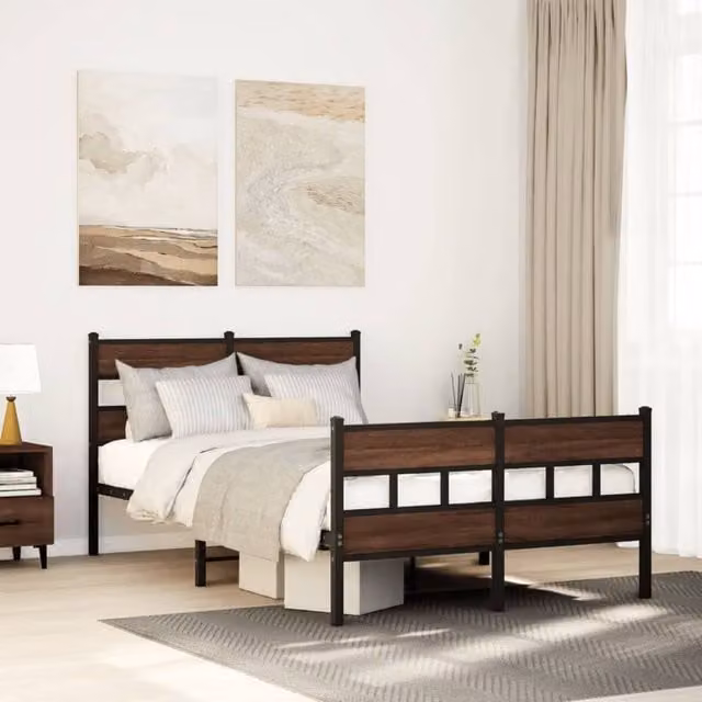 Berkfield Home Small Double Metal Bed Frame with Headboard and Footboard in Brown, W/D/H: 120 x 190 cm