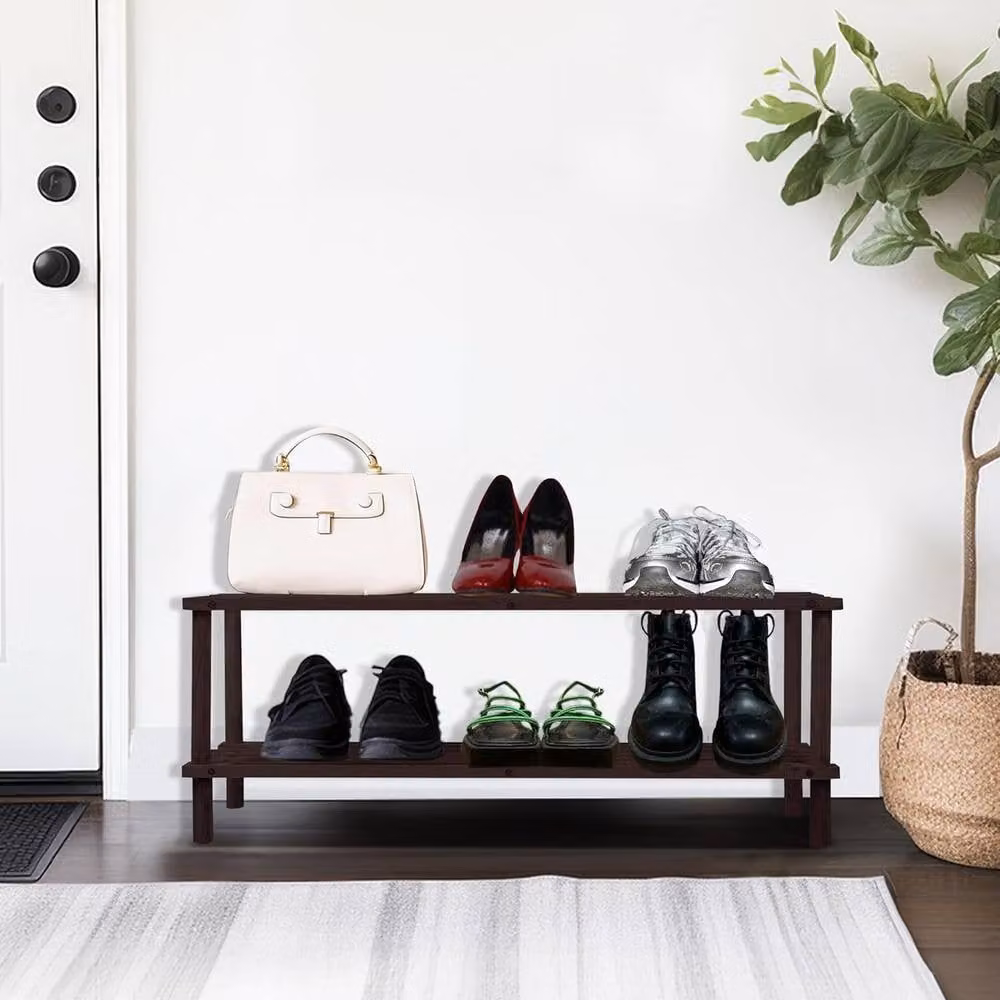 BARGAINS-GALORE 2-Tier Wooden Shoe Rack and Footwear Organiser in Dark Brown Oak, W: 74.0 cm, H: 29.5 cm, D: 26.5 cm – 2