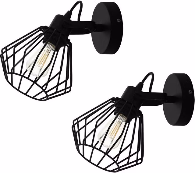 Loops 2 Pack Black Metal Open Wire Frame Ceiling and Wall Light with E27 Socket – 1