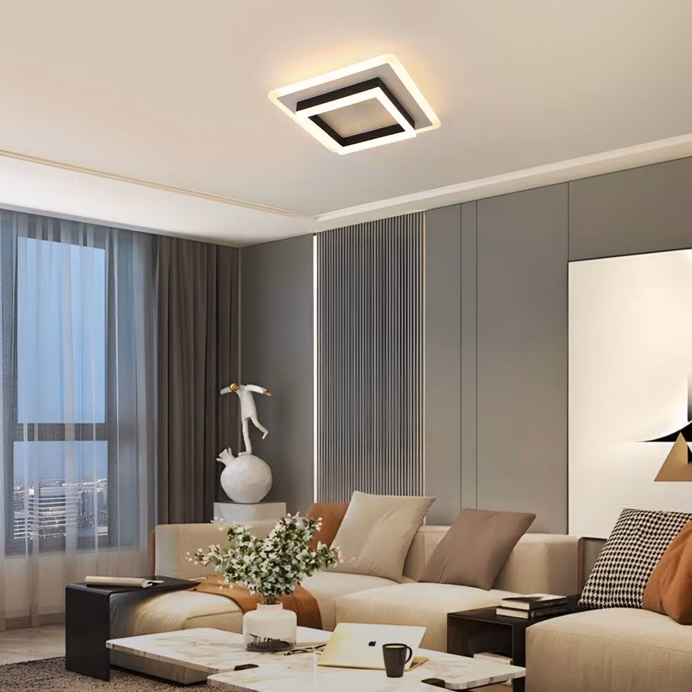 Pheashine Modern Square Acrylic Ceiling Light in White and Black, 30cm, 30W, 3000K Warm White – 2
