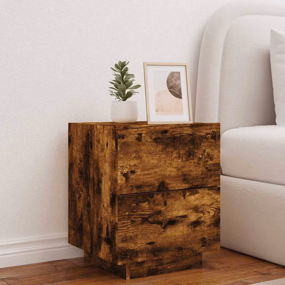 Berkfield Home Decorative Bedside Cabinet with Integrated LED Lights in Smoked Oak Brown, W: 40 cm, D: 45 cm, H: 55 cm – 3